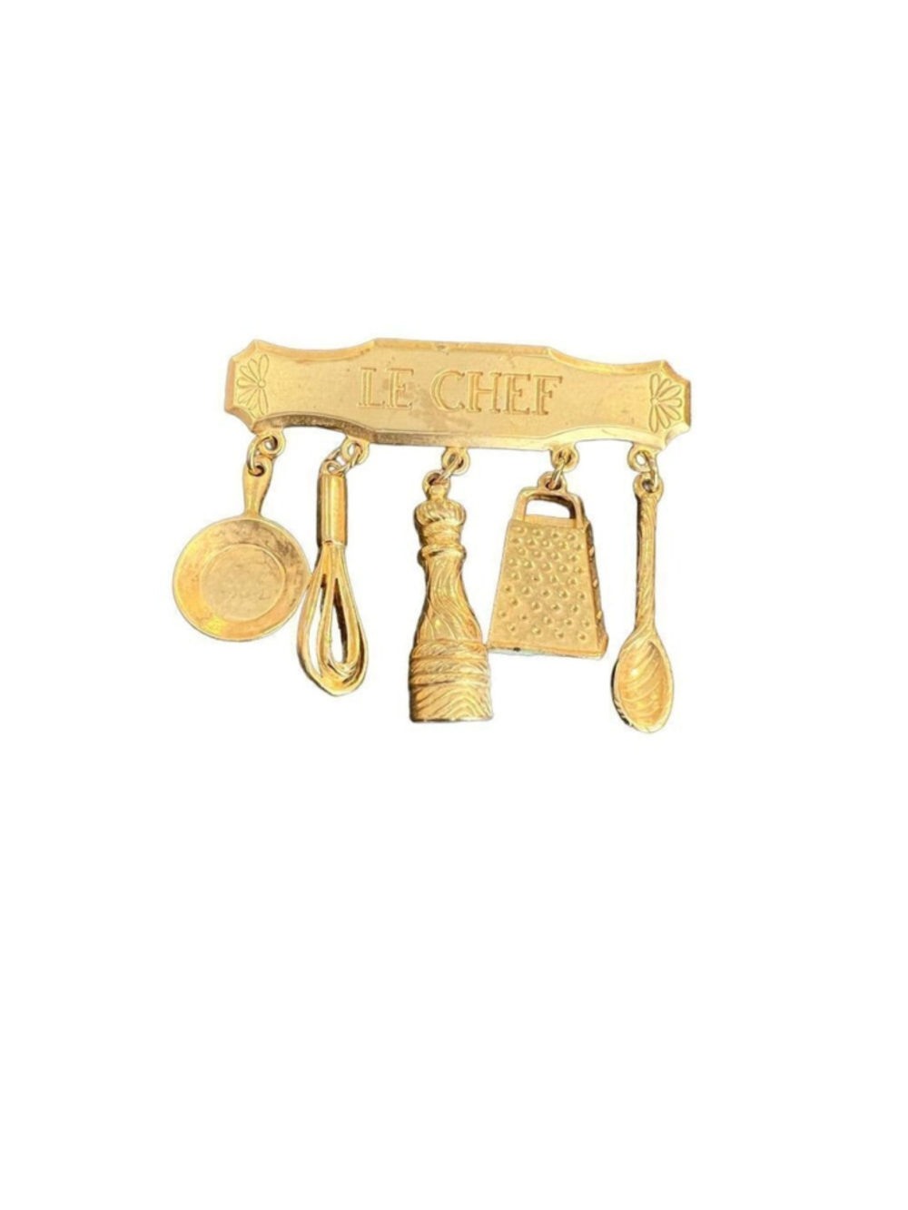80s Le Chef Brooch With Cooking Theme Dangles